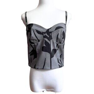 NWT VIA BOVIO GREY TONE ON TONE BOTANICAL PRINT SPAGHETTI STRAP BUSTIER CROP TOP